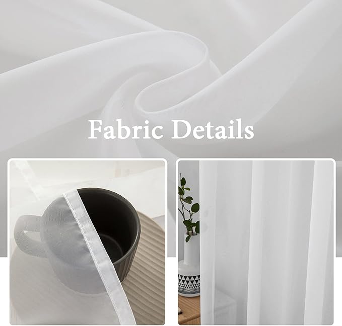 MIULEE White Window Sheer Curtains 2 Panels Width 42 x Length 63 Inches | Window - Image 3