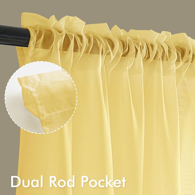 MIULEE Yellow Sheer Curtains 72 Inches Long 4 Panels 42 x 72 Inches | Light - Image 3