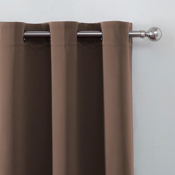 Blackout Curtains 66 x 54 Inch Long Chocolate Curtains Set of 2 Panels Room - Image 6