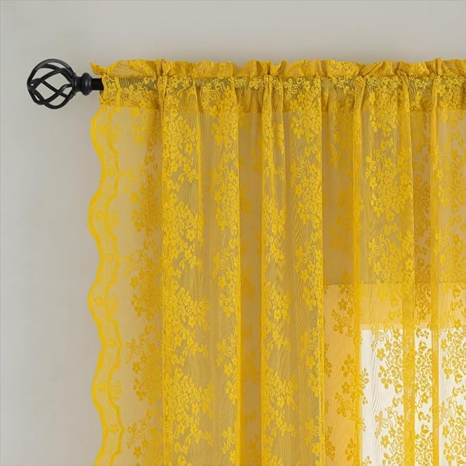 YJ YANJUN Vintage Lace Curtains 108 Inches Long- Retro Floral Mid Century - Image 3
