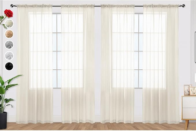 SpaceDresser Ivory Sheer Curtains 4 Panels Rod Pocket Semi-Sheer Curtain 90 by SpaceDresser