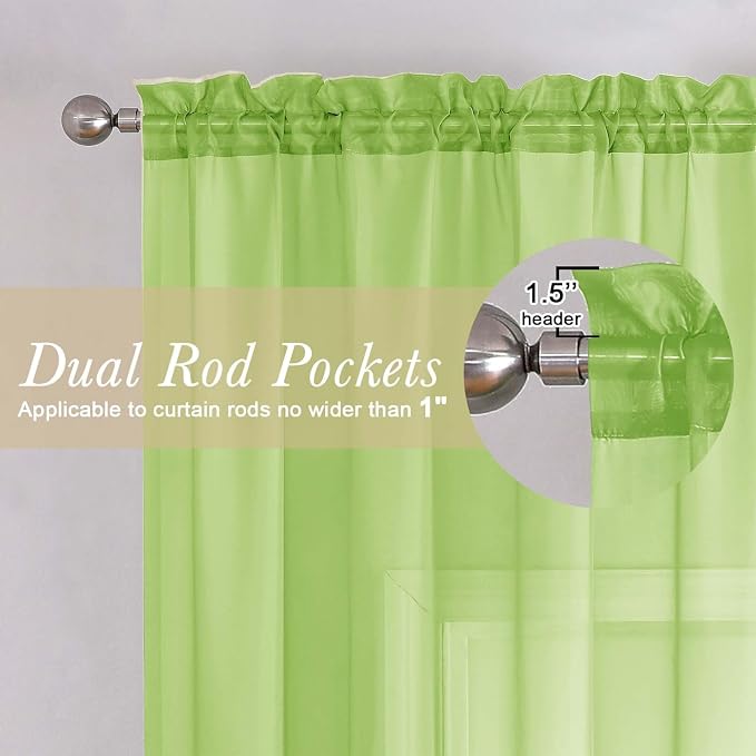 Lime Sheer Curtains 84 Inches Long 2 Panels, Solid Voile Light Filtering Long - Image 5