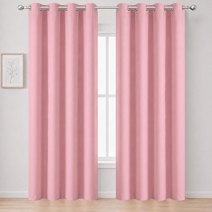 Blackout Curtains 52 x 90 Inch Long Pink Curtains Set of 2 Panels Room by Lemomo