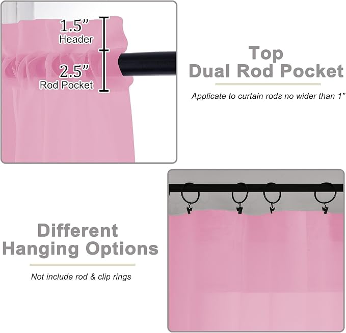Sheer Pink Curtains for Bedroom Living Room 63 Inch Length 2 Panels, Airy Soft - Image 4
