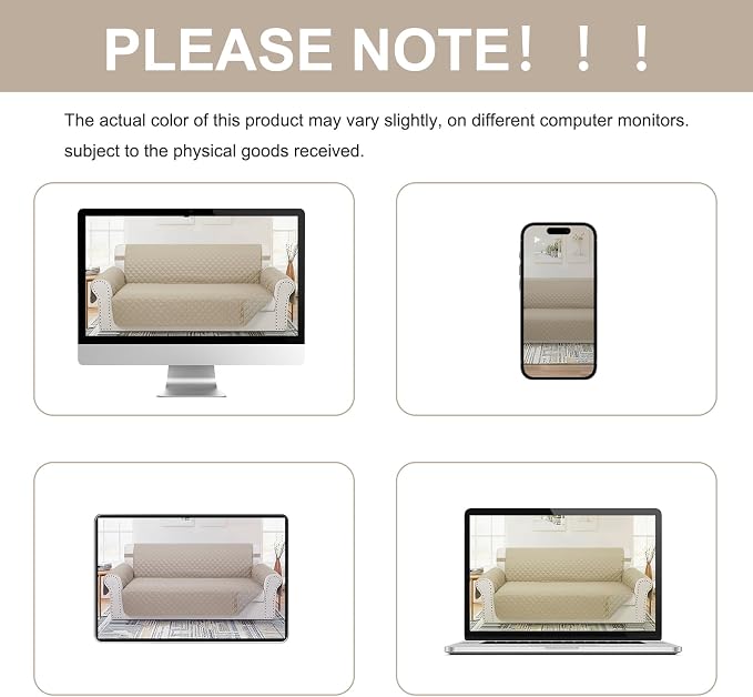 Reversible 4 Seater Sofa Cover 91" Large, Sand/Beige | Couch Cover Furniture - Image 9
