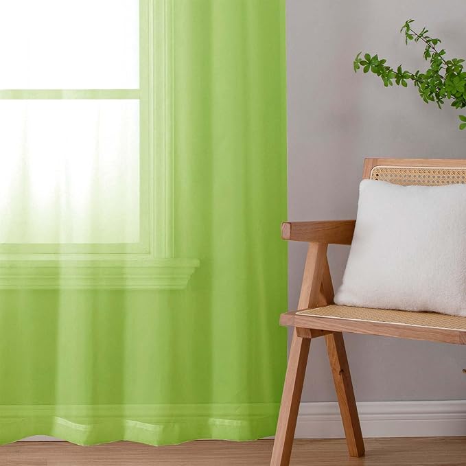 Lime Sheer Curtains 96 Inches Long 2 Panels, Dual Rod Pockets Living Room Decor - Image 8