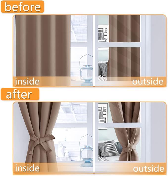 Blackout Curtains for Bedroom, Cappuccino, 70 x 63 Inches, 2 Panels | Thermal - Image 4