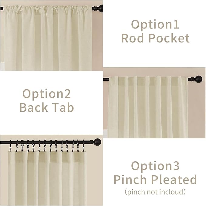 Joydeco Linen Curtains 96 Inch Length 2 Panel Sets, Light Filtering Curtains - Image 3