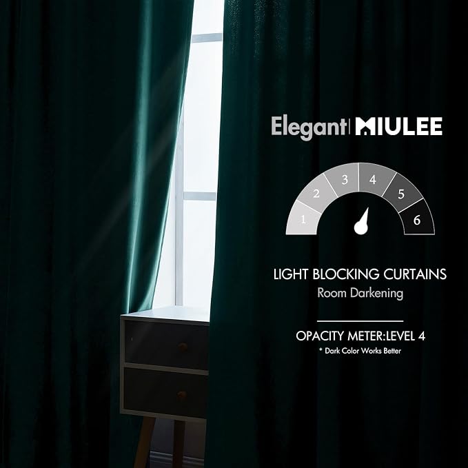 MIULEE Velvet Blackout Curtains 52x96 inches 2 Panels Emerald Green | Luxury - Image 5