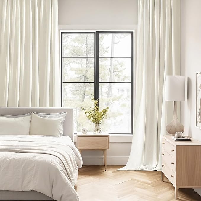 MIULEE Cream Back Tab Blackout Curtains 52x84 Inch Length 2 Panels Set | Rod - Image 2