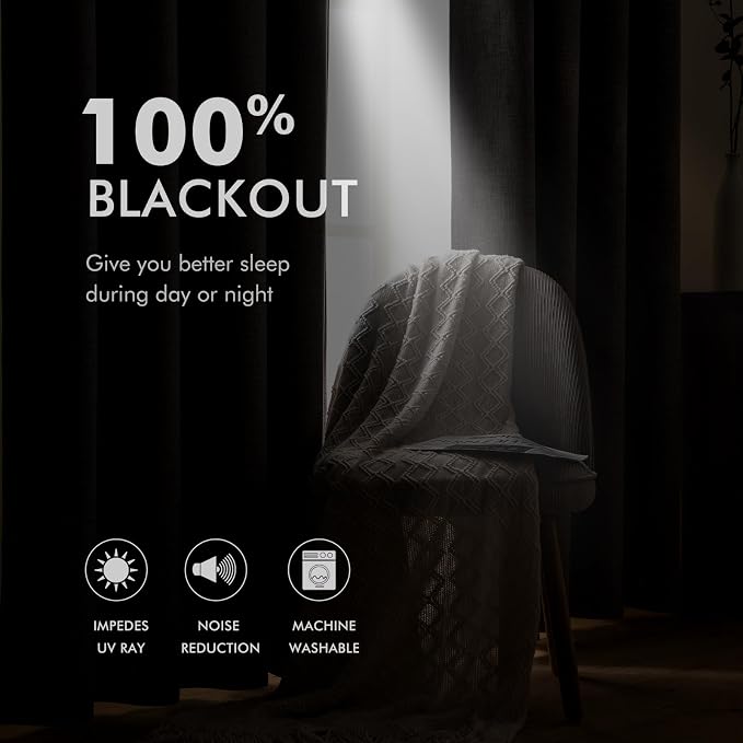 MIULEE Extra Wide 100% Blackout Linen Curtains 100x96 Copper Brown | Room - Image 3
