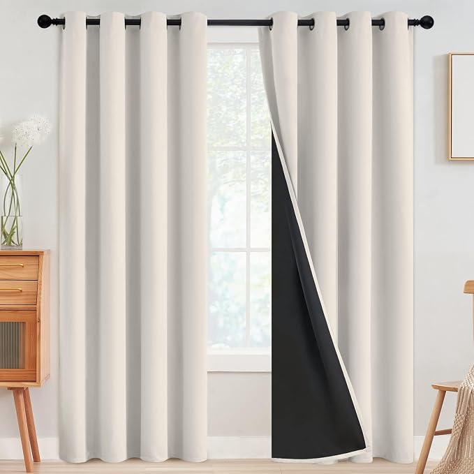 SimpleHome Cream 100% Blackout Curtains Room Darkening Living Room 84 Inch | by SimpleHome