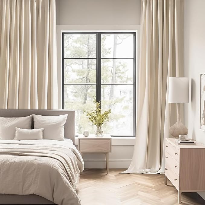 MIULEE Cream Beige Back Tab Blackout Curtains 52x100 Inch Length 2 Panels | Rod - Image 2
