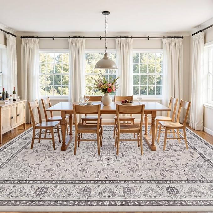 10x12 Area Rugs Living Room: Bedroom Washable Carpet Beige & Grey | Large - Image 3