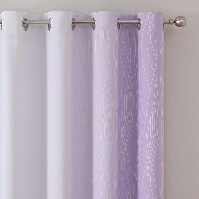 Lilac and Greyish White Ombre Blackout Curtains Living Room 72 Inches Long | - Image 4