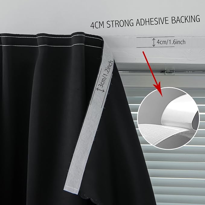 Blackout Curtains with Self Adhesive Tape No Rod No Drill Easy Install Window - Image 7