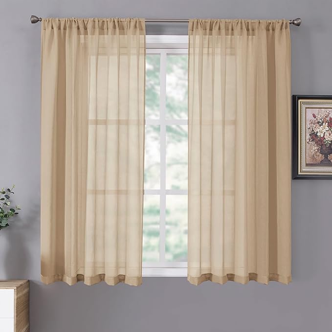 Tollpiz Short Sheer Curtain Linen Textured Living Room Curtains Sheer Light by Tollpiz