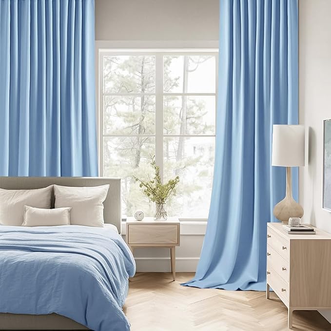 MIULEE Sky Blue Back Tab Blackout Curtains 52x84 Inch Length 2 Panels Set | Rod - Image 2