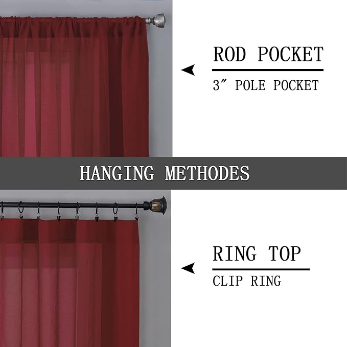 Tollpiz Sheer Curtain Linen Textured Bedroom Curtains Sheer Light Filtering Rod - Image 5