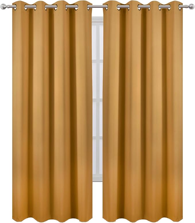 Blackout Curtains 52 x 84 inches Long Mustard Yellow Curtains Set of 2 Panels - Image 2