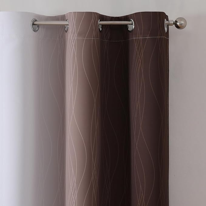 Brown and Greyish White Blackout Curtains 42Wx54L 2 Panels | Ombre Curtains - Image 4