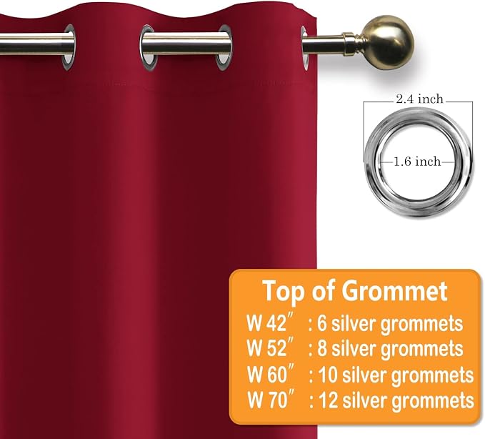 Grommet Blackout Curtains for Bedroom, 70 x 84 Inches Christmas Red | Thermal - Image 5
