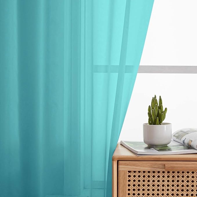 Sheer Turquoise Curtains for Bedroom Living Room 63 Inch Length 2 Panels - Image 6