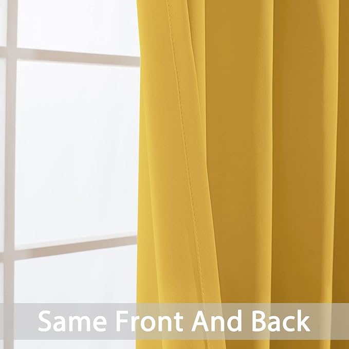 Yakamok Mustard Yellow Room Darkening Curtains 84 inch Sliding Door Drapes | 1 - Image 6