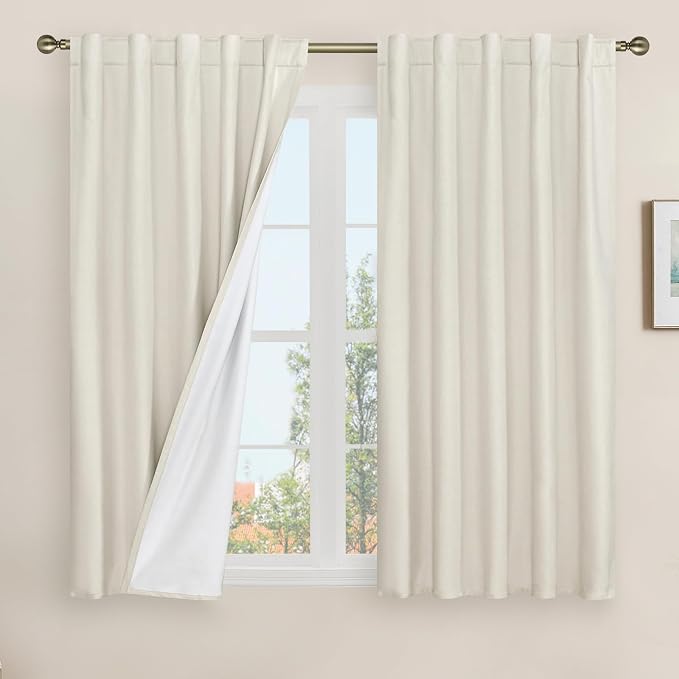 54 Inches 100% Blackout Linen Curtains by LAMIT