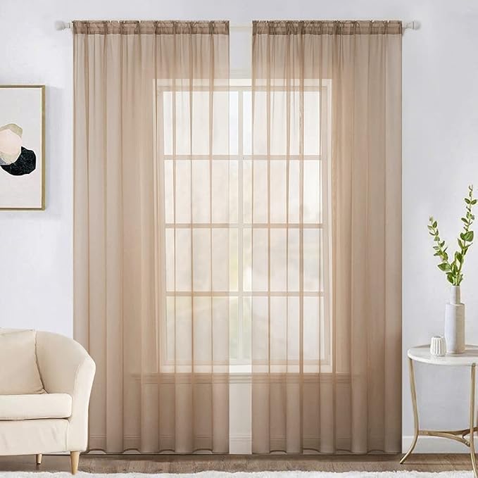 MIULEE 2 Panels Sheer Curtains for Living Room 54 X 96 Inches Brown | Window by MIULEE