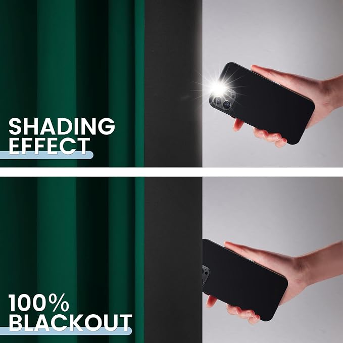 SimpleHome Dark Green 100% Blackout Curtains Room Darkening Living Room 72 | - Image 4