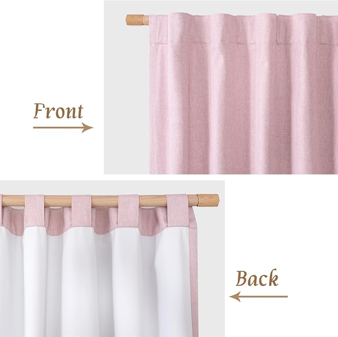 Pink 100% Blackout Linen Curtains 63 Inches 2 Panels - Image 8