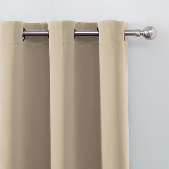Blackout Curtains 52 x 120 Inch Long Beige Curtains Set of 2 Panels Room - Image 6