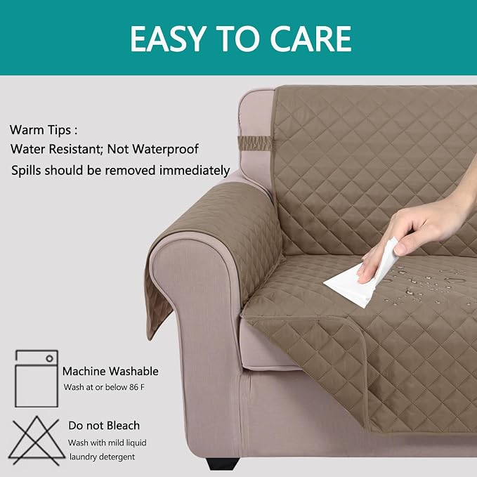 U-NICE HOME 4 Seater Sofa Cover 91''Large Couch Cover, Taupe/Taupe | Washable - Image 3
