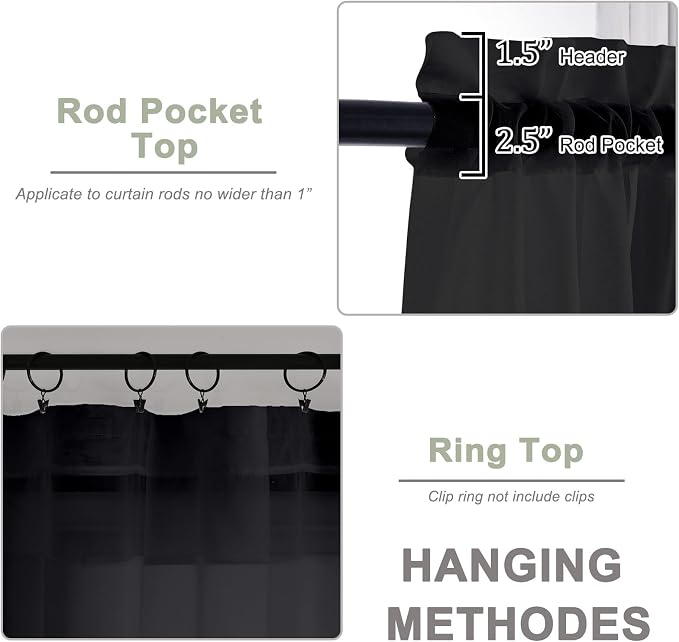 Sheer Black Curtains, Sheer Curtains 63 inch Length 2 Panels Set, Rod Pocket - Image 4