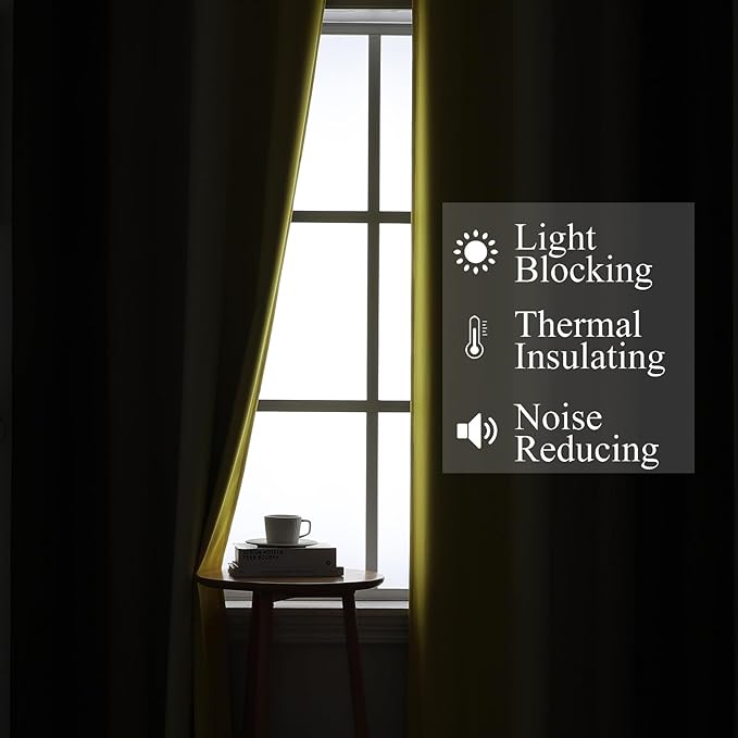Brown and Yellow Blackout Curtains 52Wx84L Inch 2 Panels | Thermal Insulated - Image 3