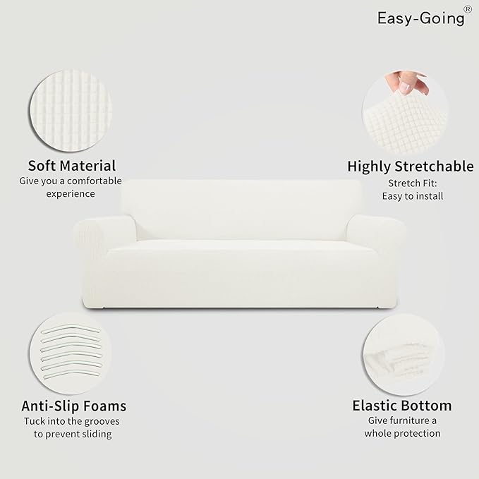 Easy-Going Stretch 4 Seater Oversized Sofa Couch Cover Cream | 1-Piece Extra - Image 4