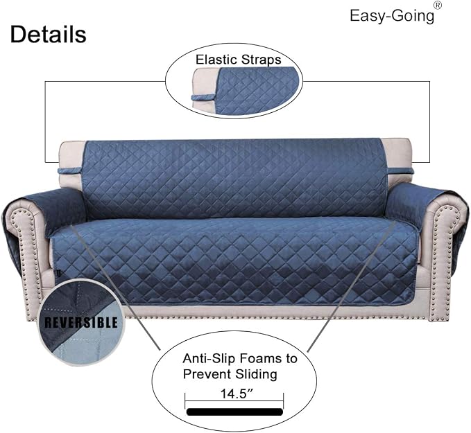 Easy-Going Reversible Couch Cover, 2 Cushion Sofa, Dark Blue/Light Blue | - Image 3