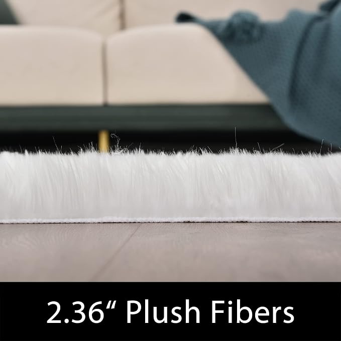 Latepis Off White 3x4 Area Rug Faux Sheepskin Fur Rug Washable Furry Rugs - Image 2