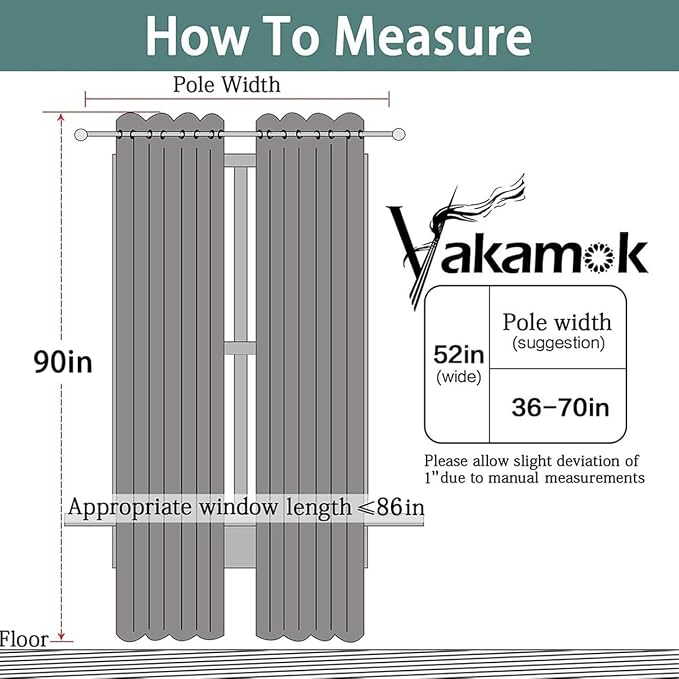 Yakamok Grey Room Darkening Curtains 52x90 inch Gray Grommet-Living Room | 2 - Image 8