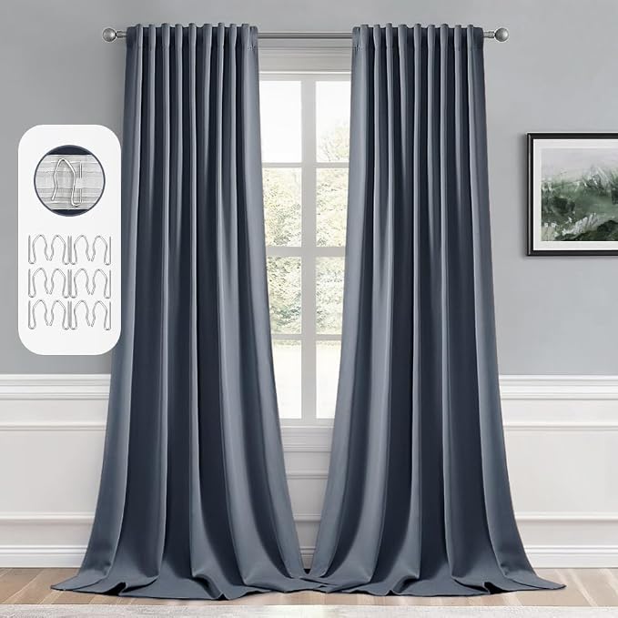 MIULEE Stone Blue Back Tab Blackout Curtains 52x120 Inch Long 2 Panels Set | by MIULEE