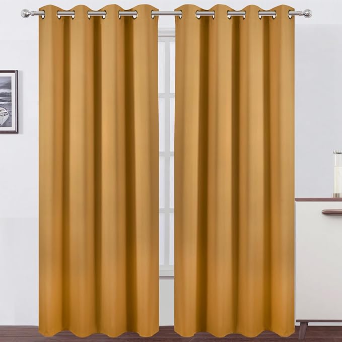 Blackout Curtains 52 x 84 inches Long Mustard Yellow Curtains Set of 2 Panels by Lemomo