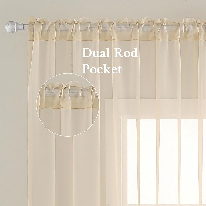 MIULEE 2 Panels Sheer Curtains for Living Room 54 X 108 Inches Cream | Window - Image 2