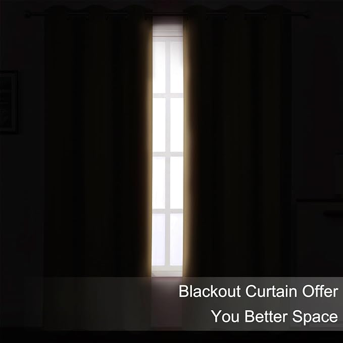 Blackout Curtains 66 x 72 Inch Long Natural Curtains Set of 2 Panels Room - Image 3