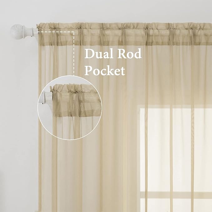 MIULEE 2 Panels Sheer Curtains for Living Room 54 X 63 Inches Beige | Window - Image 2
