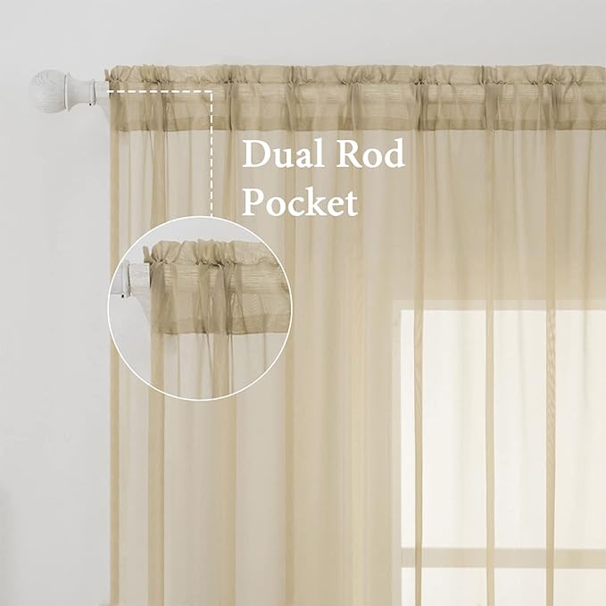 MIULEE 2 Panels Sheer Curtains for Living Room 54 X 120 Inches Beige | Window - Image 2