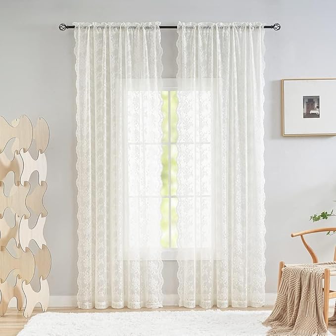 YJ YANJUN Vintage Lace Curtains 90 Inches Long - Image 2