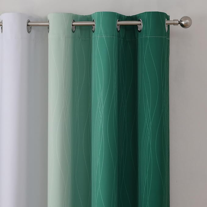 Green and Greyish White Blackout Curtains 52Wx45L 2 Panels | Ombre Curtains - Image 4