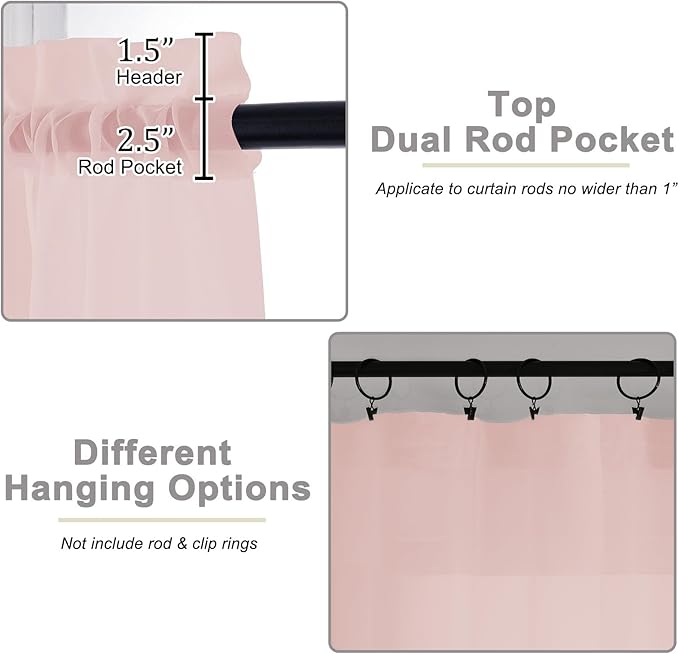 Blush Sheer Curtains for Bedroom Living Room 45 Inch Length 2 Panels, Soft Airy - Image 4