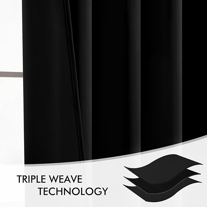 MIULEE Black Back Tab Blackout Curtains 52x54 Inch Length 2 Panels Set | Rod - Image 7